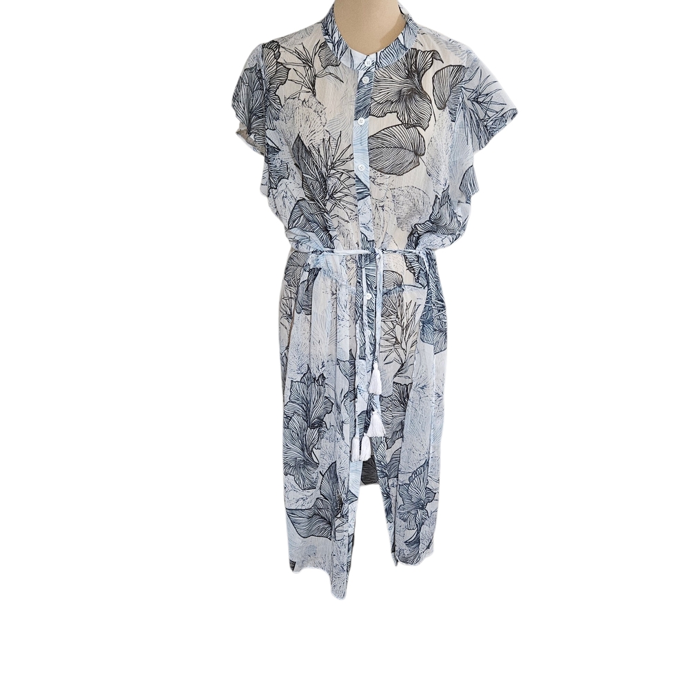 NWT Vince Camuto Green and White Leaf Pattern Sheer Cover-up